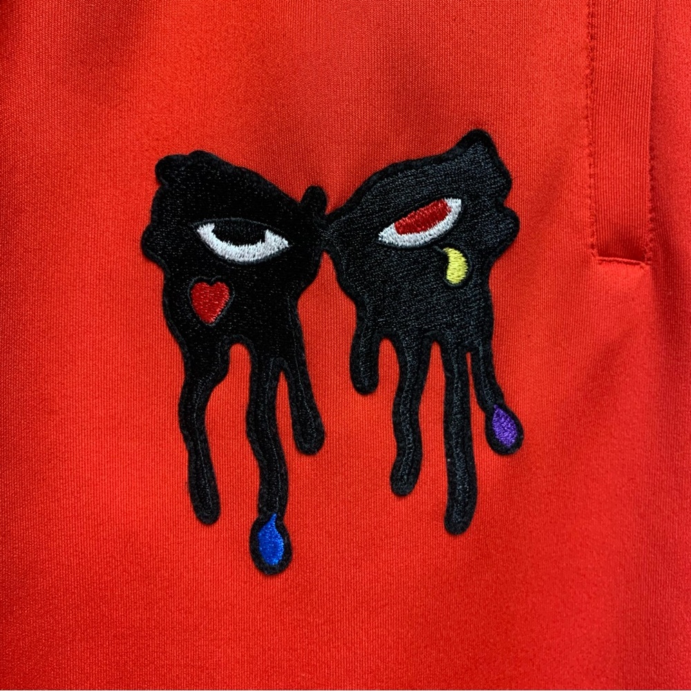 Roku Studio‎ Mini Tear Drip Track Pants Joggers Size Medium Red Tear Drop Eyes - Picture 5 of 12